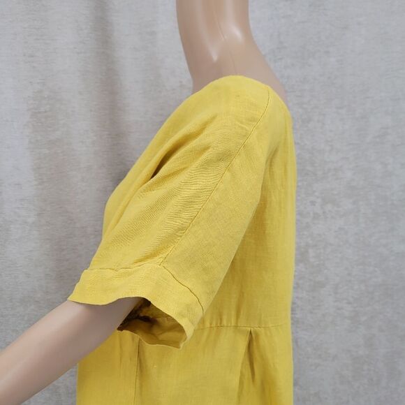 Terzo Millennio Italian Linen High Low Yellow Button-Back Blouse Lagenlook - Picture 4 of 11